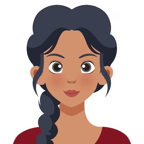 Ilustración de una mujer joven con cabello oscuro y trenzado, sonriendo.