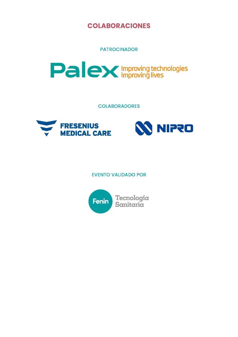 Logotipos de colaboradores: Palex, Fresenius Medical Care y Niprod.