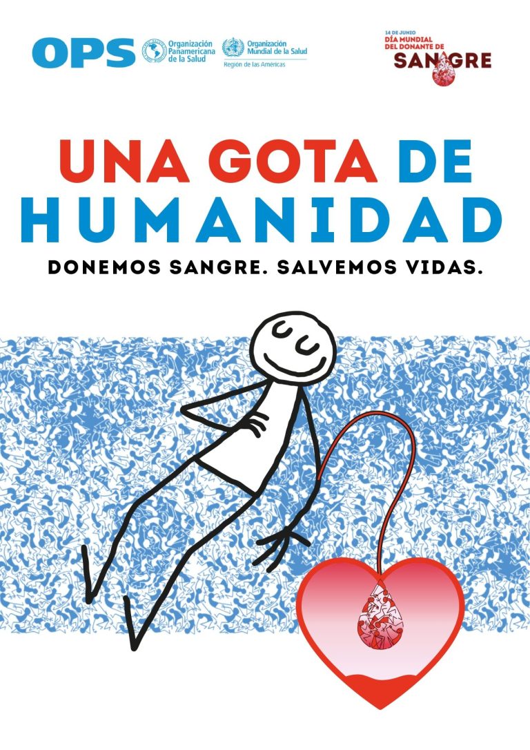 Diversas personas se reúnen en un fondo rojo, promoviendo la donación de sangre.
