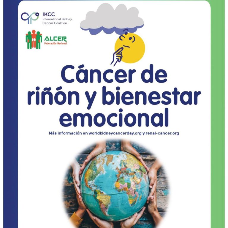 Texto que invita a cuidar los riñones, con manos formando un corazón y detalles de campaña.